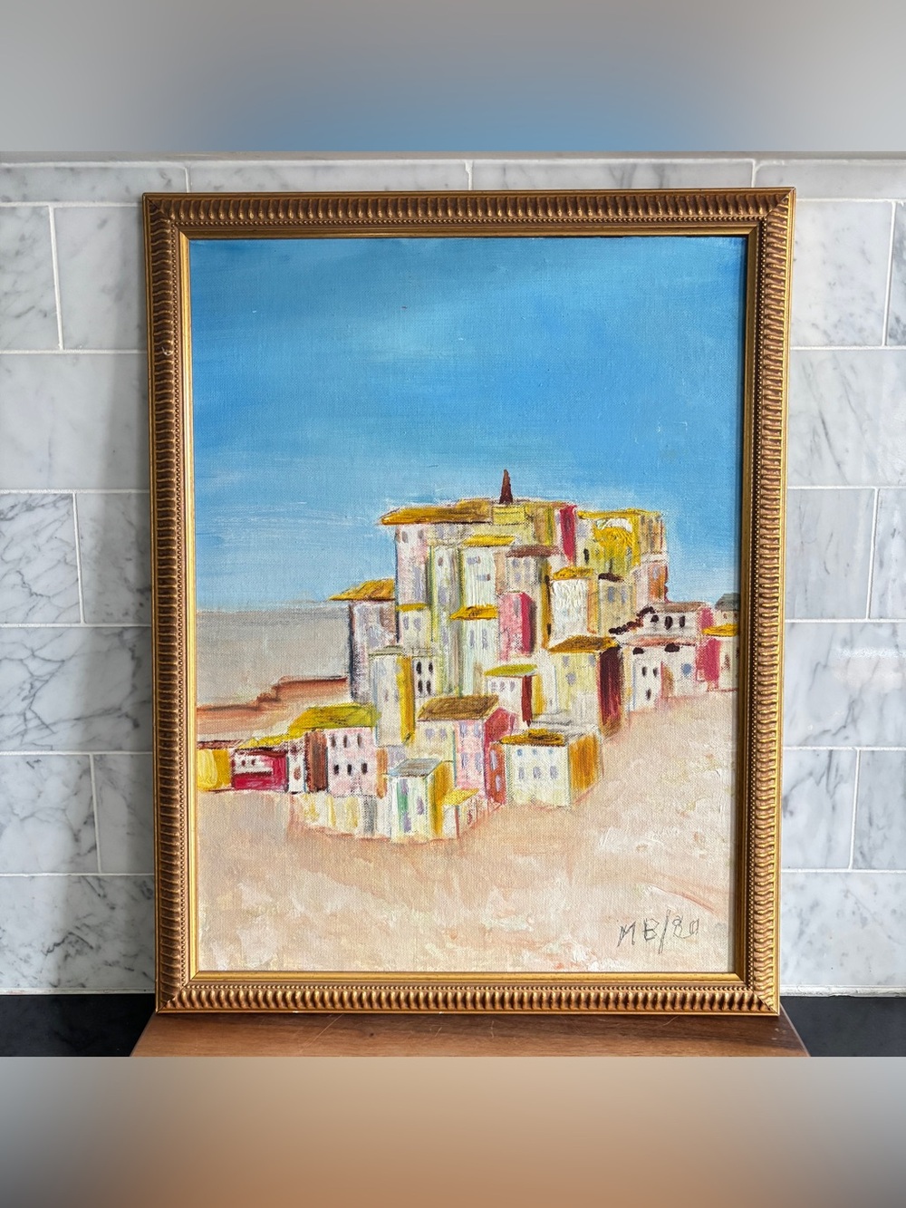 Vintage Framed and Signed Painting of Architectural Cityscape